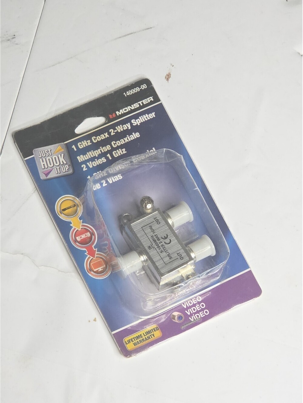 Monster 140009-00 1GHz Coax 2-Way Splitter 75 Ohm HDTV New Sealed